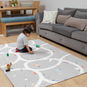 Características 14 Tapete de juego y gateo doble faz referencia Tiny Ville. Es una alfombra de juego y gateo decorativa , para tus espacios del hogar.